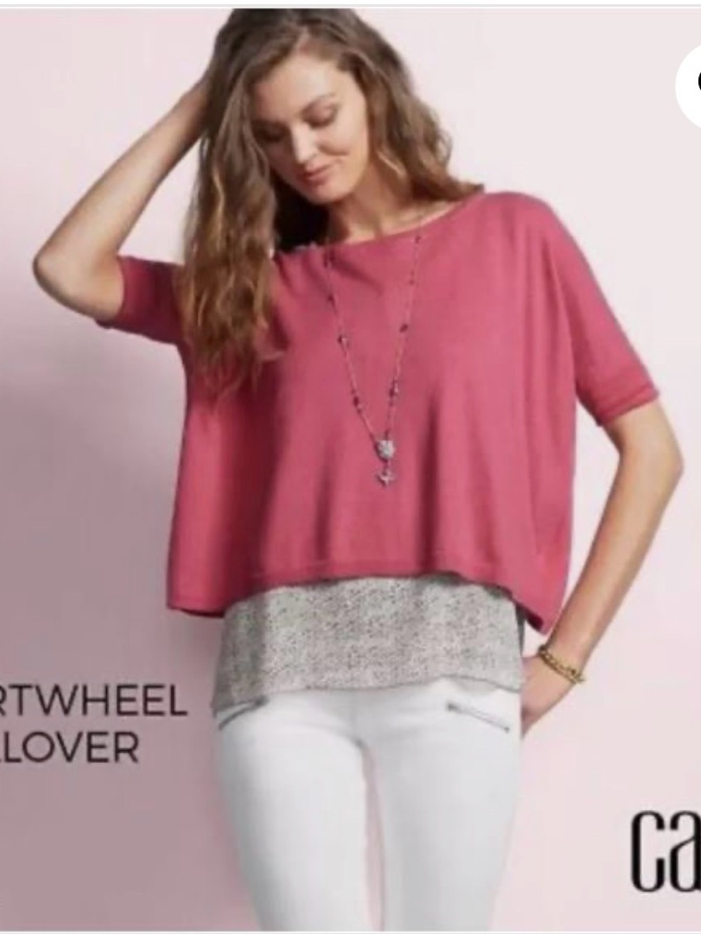 CAbi Cartwheel Pullover #5279 Pink Sweater L Drop Shoulder Dolman Sleeve Boxy